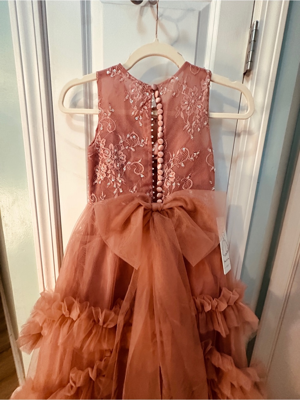 Kids Dusty Rose Tulle Party Dress with Bow Size 10